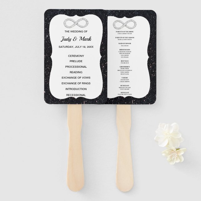 Abanico de programa de boda de diamante de brillo  (Anverso y reverso)
