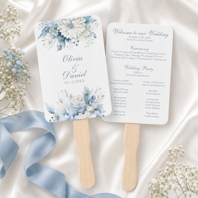 Abanico de programa de boda de flor silvestre azul (Dusty Blue Wildflower Wedding Program Fan)