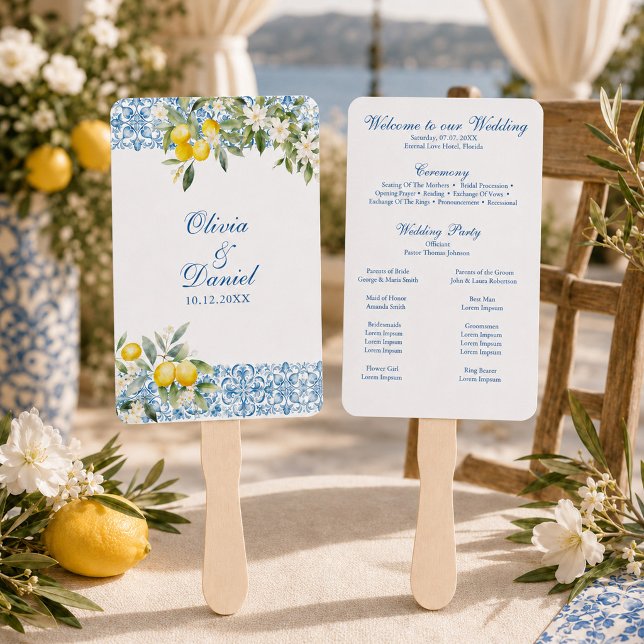 Abanico de Programa de Boda de Limón Mediterráneo (Mediterranean Lemon Wedding Program Fan)
