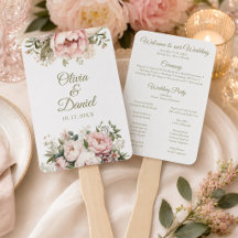 Abanico de Programa de Boda de Peonía Marfil y Rub