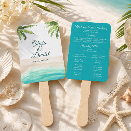 Abanico de programa de boda de playa tropical y pa