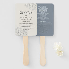 Abanico de programa de boda floral azul polvorient