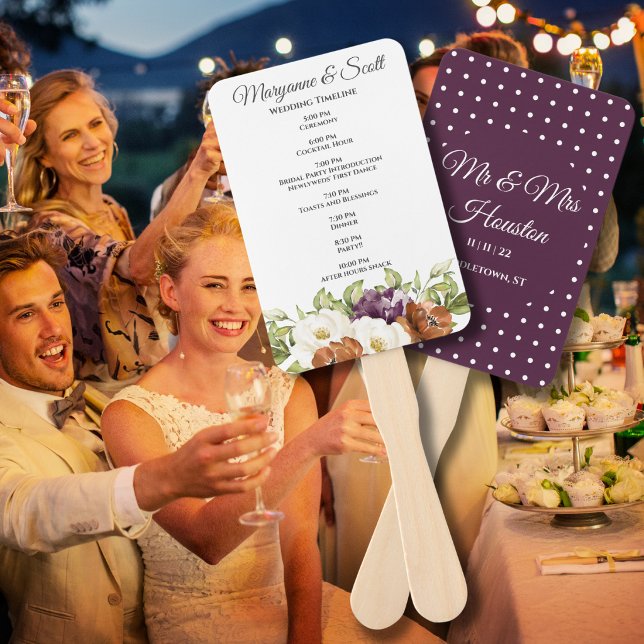 Abanico de programa de boda floral de lunares púrp (Subido por el creador)