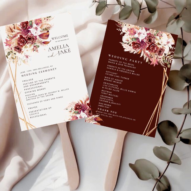 Abanico de programa de boda floral de palo de rosa (Subido por el creador)