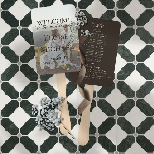 Abanico de Programa de Boda Marrón Rústico con Fot (Keep guests cool and informed with this Modern Photo Rustic Brown Wedding Program Fan!)