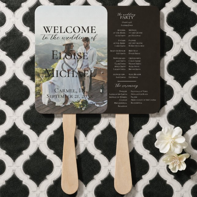 Abanico de Programa de Boda Marrón Rústico con Fot (Modern Photo Rustic Brown Wedding Program Fan)