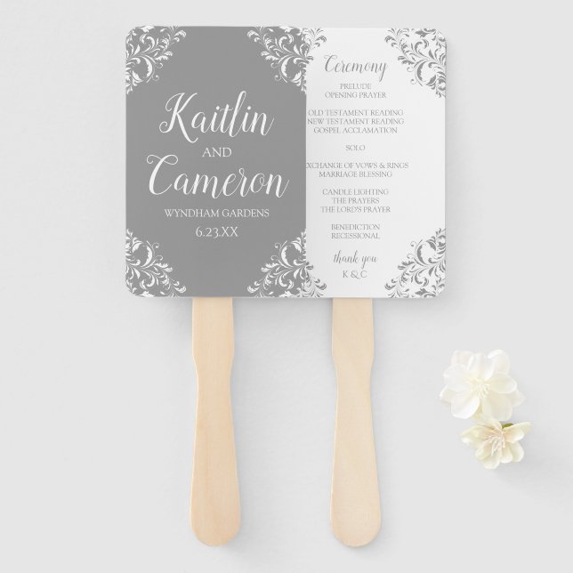 Abanico de Programa de Boda | Nadine (Gris) 4x6 (Anverso y reverso)