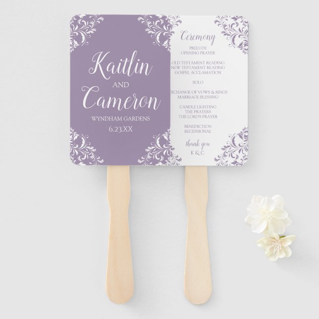 Abanico de Programa de Boda | Nadine (Lavanda) 4x6 (Anverso y reverso)