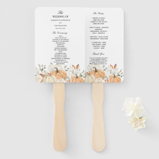 Abanico de programa de boda otoñal rústica | Calab (Anverso y reverso)
