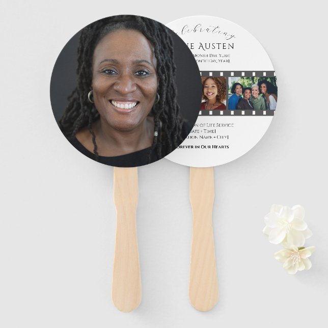 Abanico de programa de funeral redondo clásico y s (Anverso y reverso)