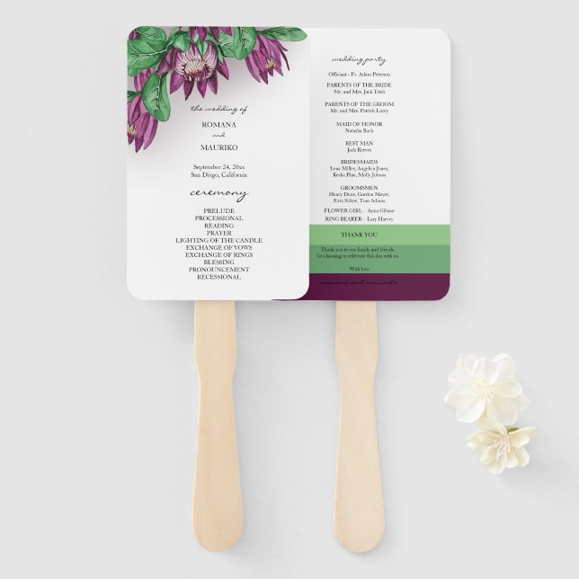 Abanico Deep Purple King Protea Watercolor Art (Anverso y reverso)