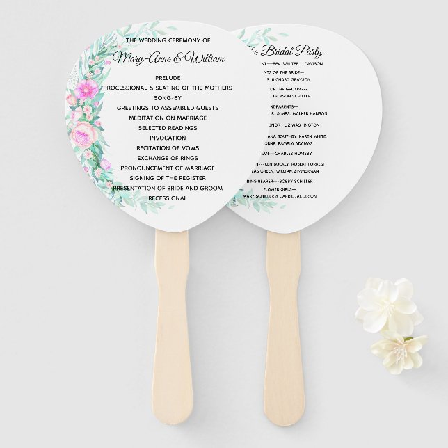 Abanico Delicate Pastel Flowers Wedding Program (Anverso y reverso)