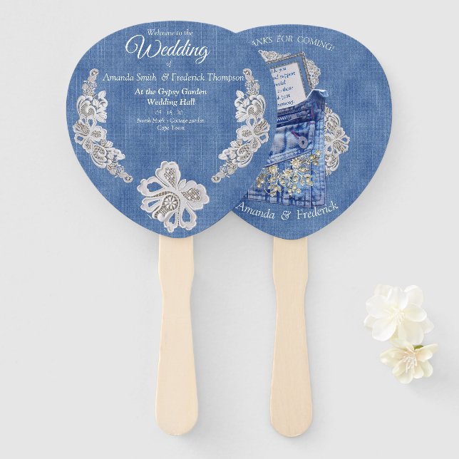 Abanico Denim Jean, bolsillos y encaje (Anverso y reverso)