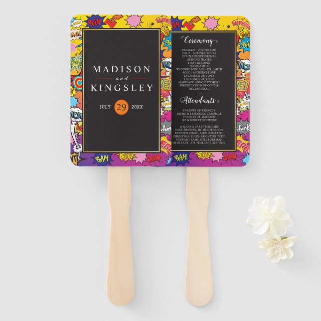 Abanico Discurso de arte pop cómico burbuja Boda ventilado (Anverso y reverso)