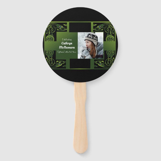 Abanico Diseño celta irlandés verde tradicional (Anverso)