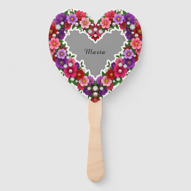 Abanico Diseño de corazón floral elegante (Anverso)