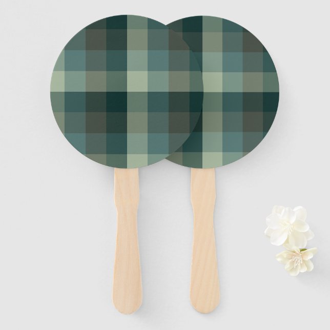 Abanico Diseño de cuadros de gingham verde (Anverso y reverso)