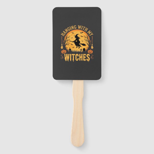 Abanico Diseño de Halloween Colgando Con Mis Brujas (2) (Anverso)