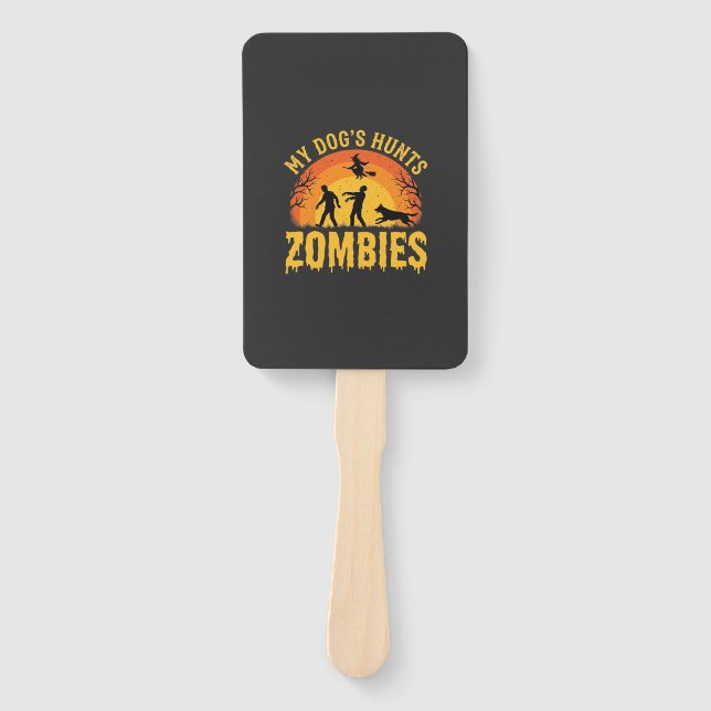 Abanico Diseño de Halloween de perro caza zombies (Anverso)