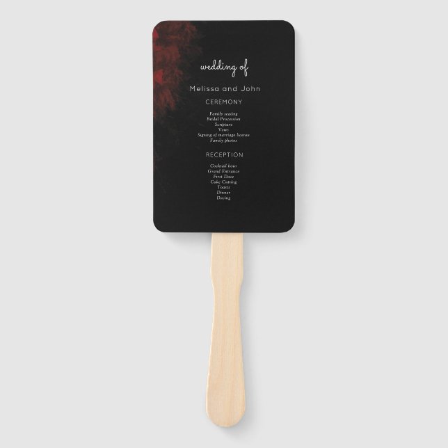 Abanico Diseño moderno y apasionado de Boda rojo negro (Anverso)