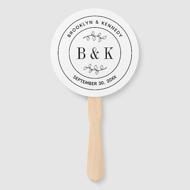 Abanico Diversión botánica floral monograma boda nombre de (Anverso)