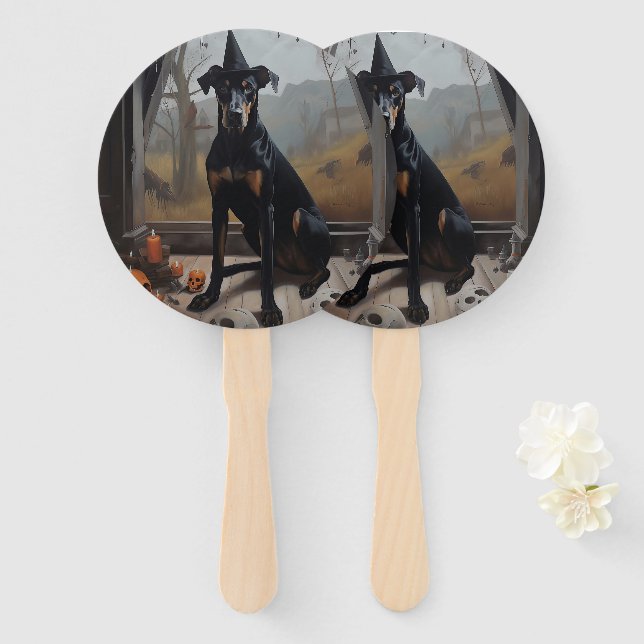 Abanico Doberman Calabazas de Halloween de Terror (Anverso y reverso)