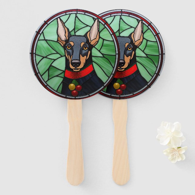 Abanico Dóberman Pinscher Navidad de Vidrio Pintado  (Anverso y reverso)