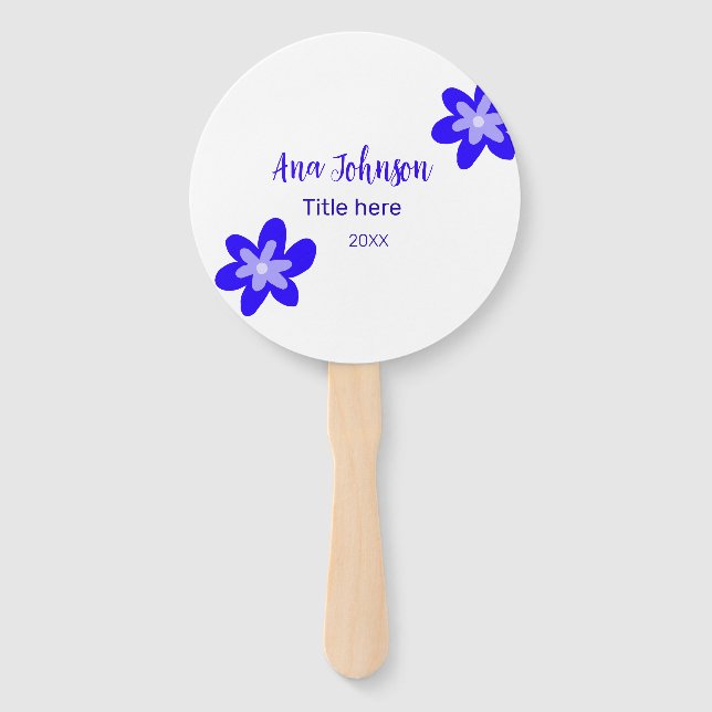 Abanico Doodle de flores azules titulo año 20XX profesión (Anverso)