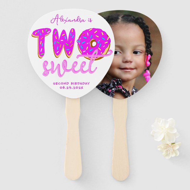 Abanico Dos dulces donut foto Chica rosada de segundo cump (Anverso y reverso)