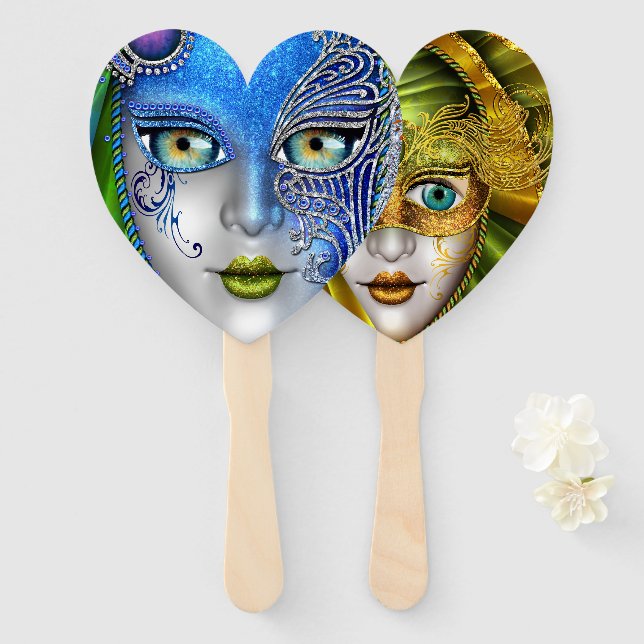 Abanico Dos máscaras de mascarada en un ventilador (Anverso y reverso)