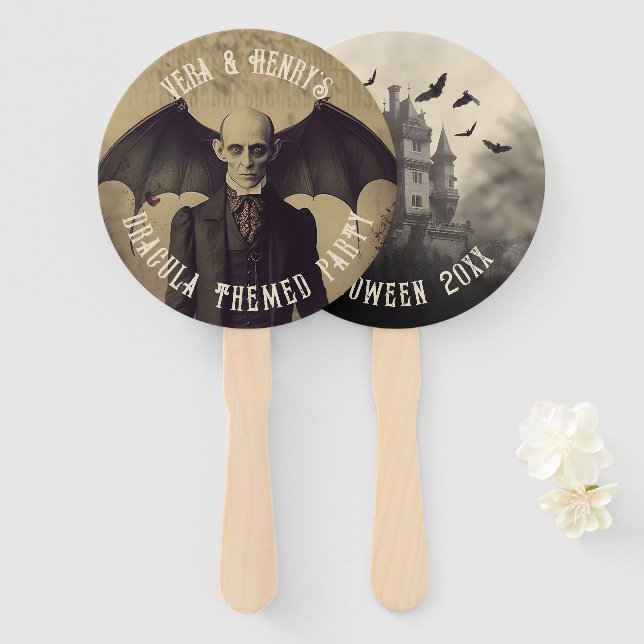 Abanico Drácula victoriana gótica de Halloween (Anverso y reverso)