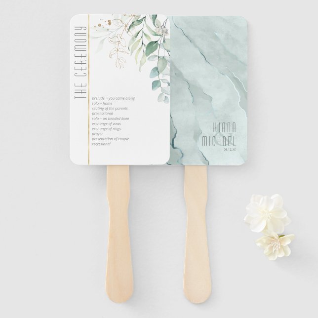 Abanico Dreamy Greenery Boda Ceremony Green/Blue ID817 (Anverso y reverso)