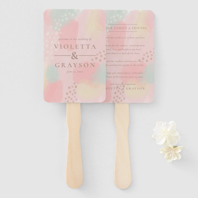 Abanico Dreamy Pastel Arte Moderno Gracias Boda (Anverso y reverso)