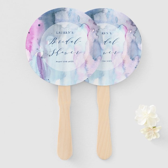 Abanico Dreamy Spring Watercolor Bridal Shower Hand Fans (Anverso y reverso)