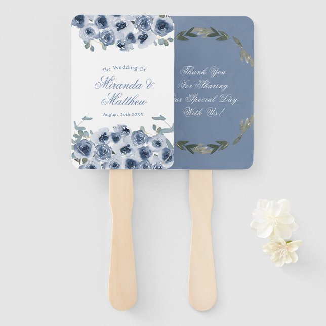 Abanico Duste Blue Sage Watercolor Peony Boda Gracias (Anverso y reverso)