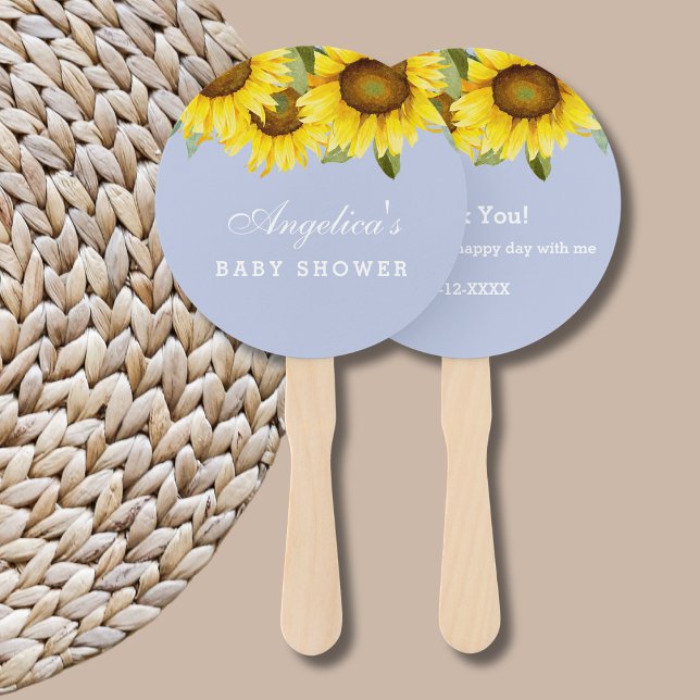 Abanico Dusty Blue Boho Yellow Sunflower Baby Shower (Subido por el creador)