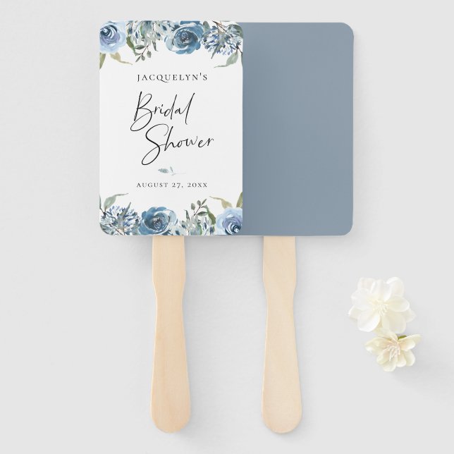 Abanico Dusty Blue Botanal Bridal Shower (Anverso y reverso)