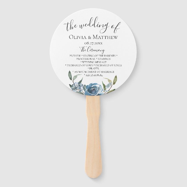 Abanico Dusty Blue Botanical Wedding Program (Anverso)
