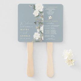 Abanico Dusty Blue Chinoiserie Peony Birds Wedds