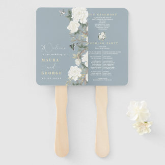 Abanico Dusty Blue Chinoiserie Peony Birds Wedds
