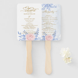 Abanico Dusty Blue Elegant Programas De Boda Floral Rosa