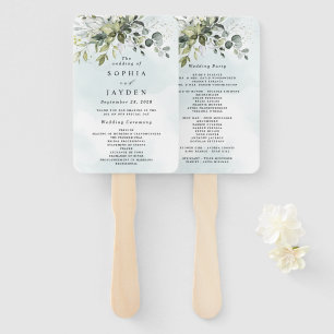 Abanico Dusty Blue Eucalyptus Greenery Wedding Programme