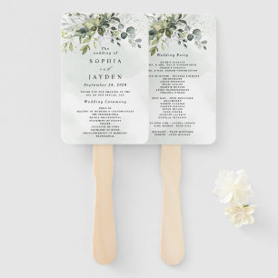 Abanico Dusty Blue Eucalyptus Greenery Wedding Programme