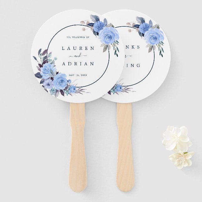 Abanico Dusty Blue Floral Boda Gracias (Anverso y reverso)