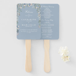 Abanico Dusty Blue Floral Cascade Wedding Program