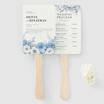 Dusty Blue Floral Elegant Wedding Programme