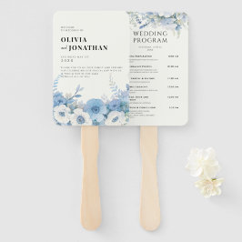 Abanico Dusty Blue Floral Elegant Wedding Programme