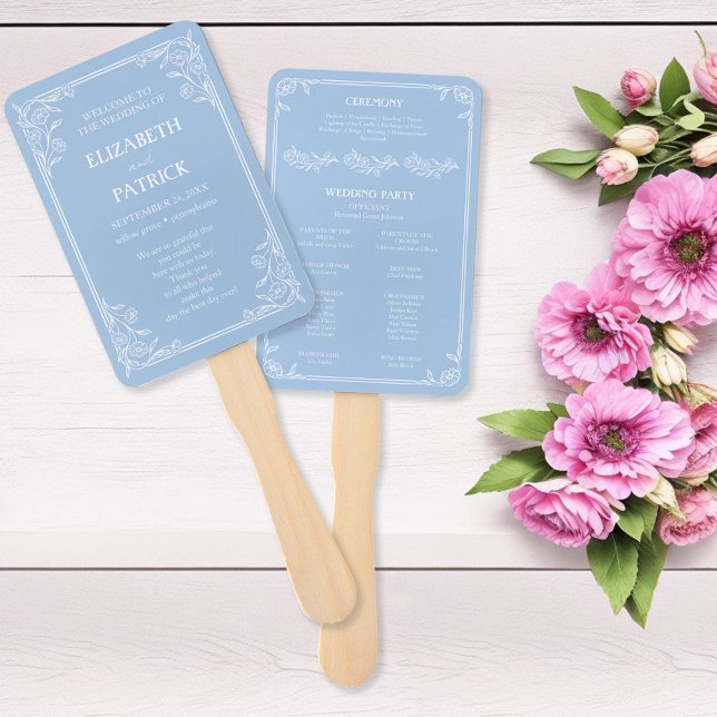 Abanico Dusty Blue Floral Wedding Program conjunto de fans (Subido por el creador)