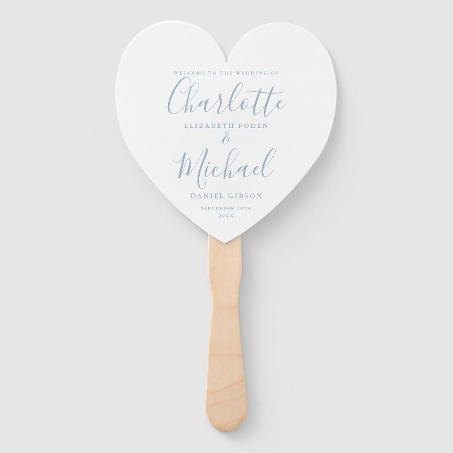 Abanico Dusty Blue Script Boda Ceremony Heart (Anverso)