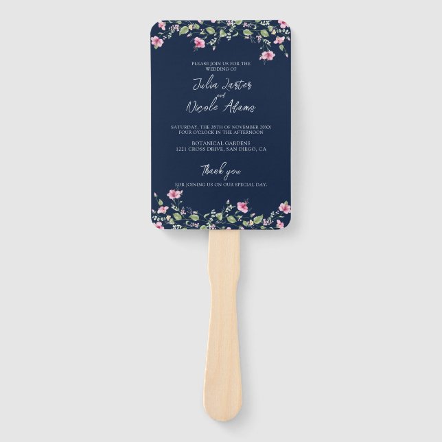 Abanico Dusty Navy Blue Pink Hibiscus Bloom Shower (Anverso)